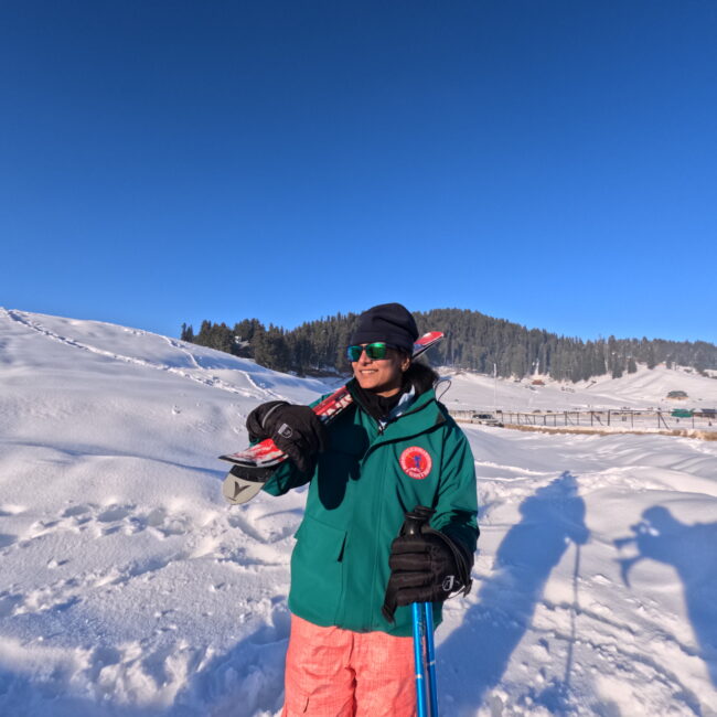 Lady skier student in Gulmarg