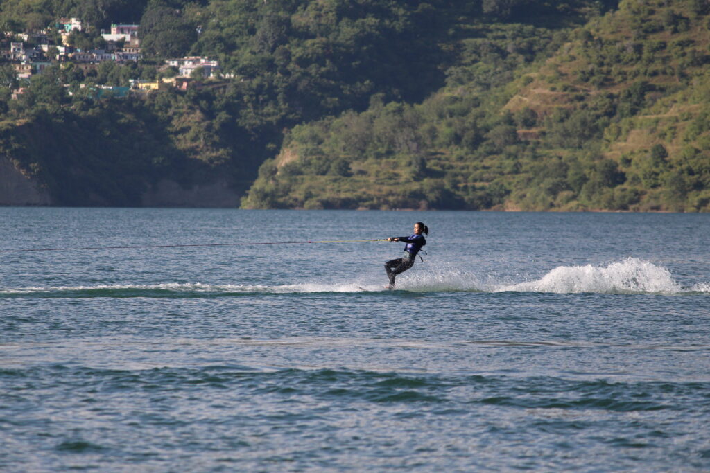 A female water skier