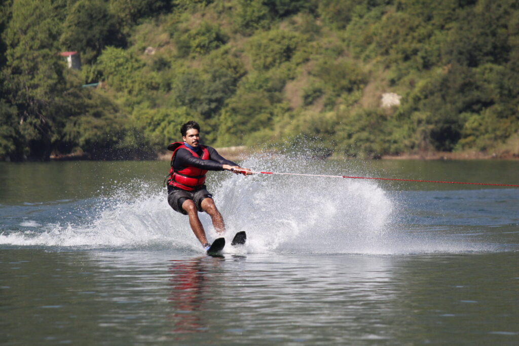 Water skier in India at the Tehri dam