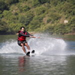 Water skier in India at the Tehri dam