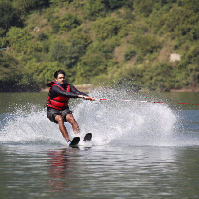Water skier in India at the Tehri dam