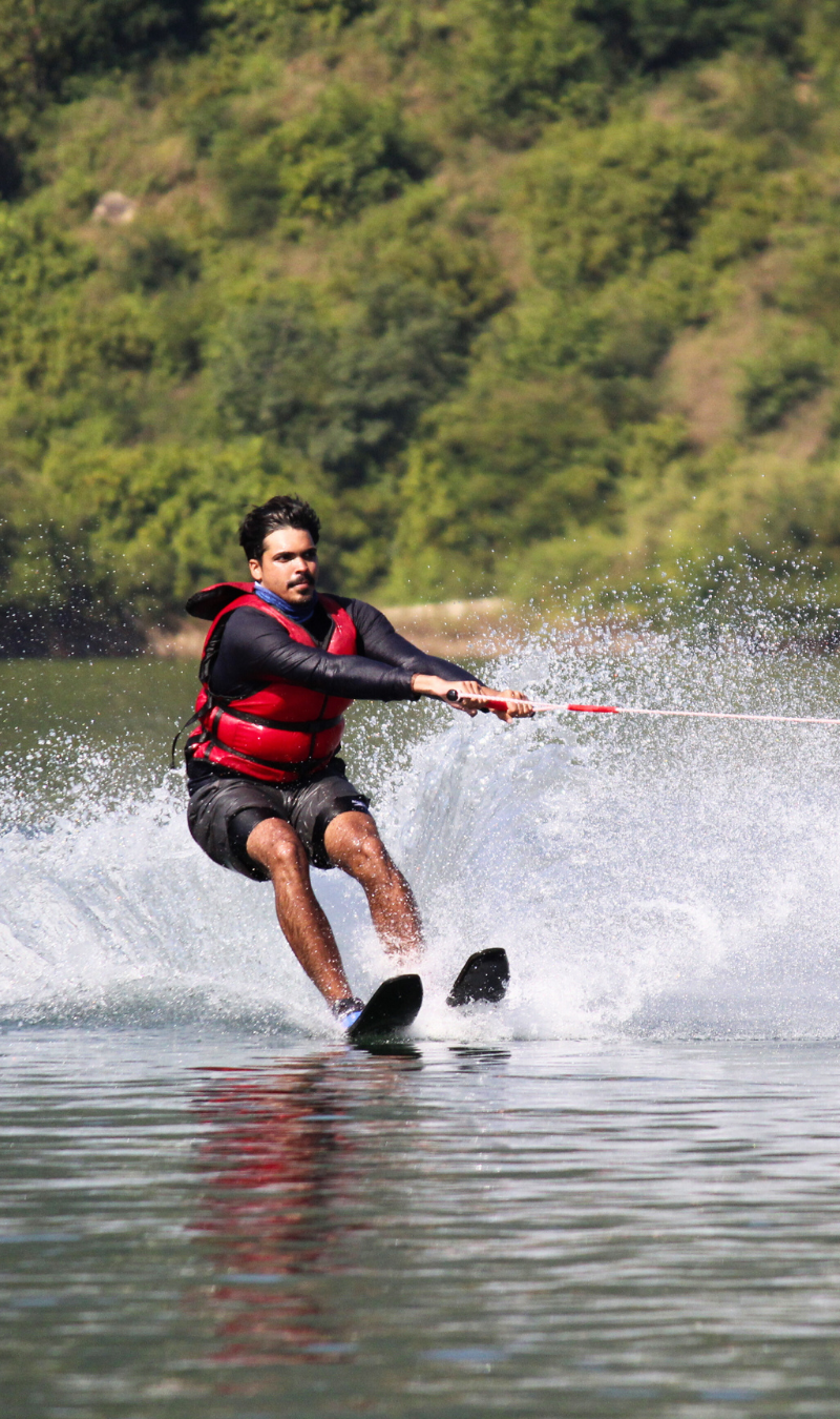 a go careless student water skiing at Tehri Dam